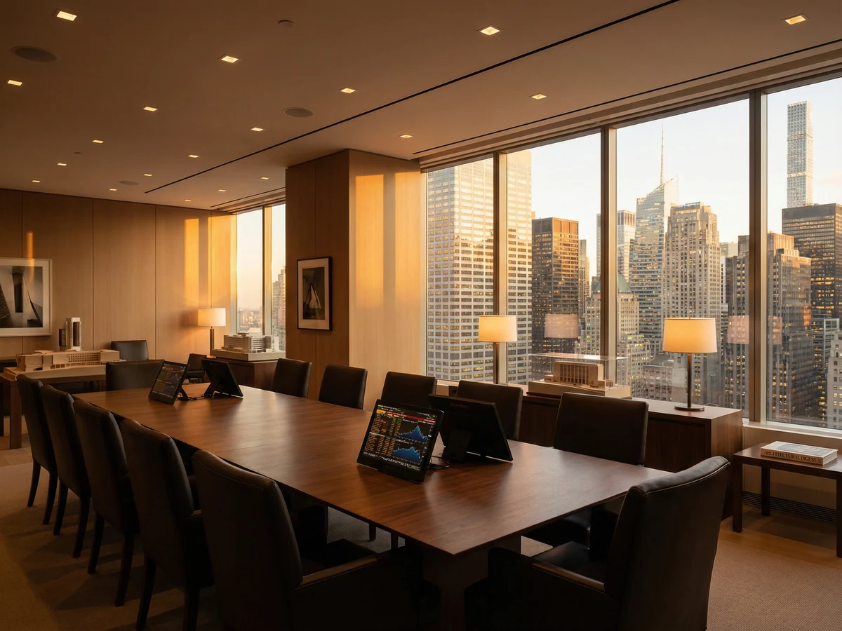 Marathon Capital Partners boardroom with city skyline view